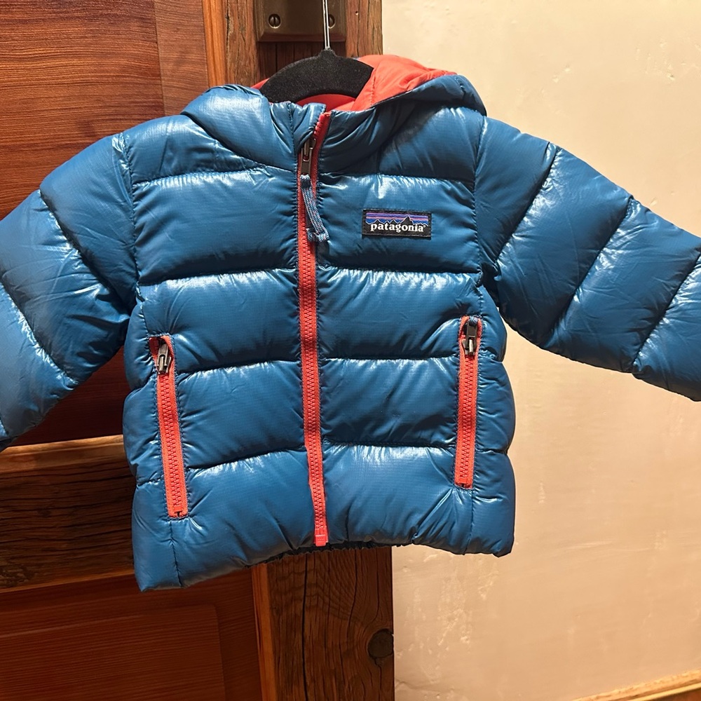 Patagonia Blue and Red Puffer Jacket Insulated Design